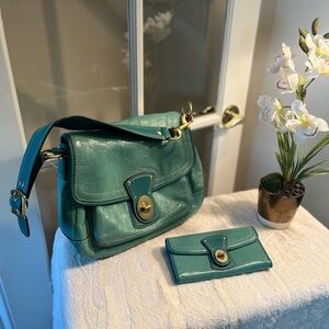 Matching Vintage Coach Teal Purse and Wallet
